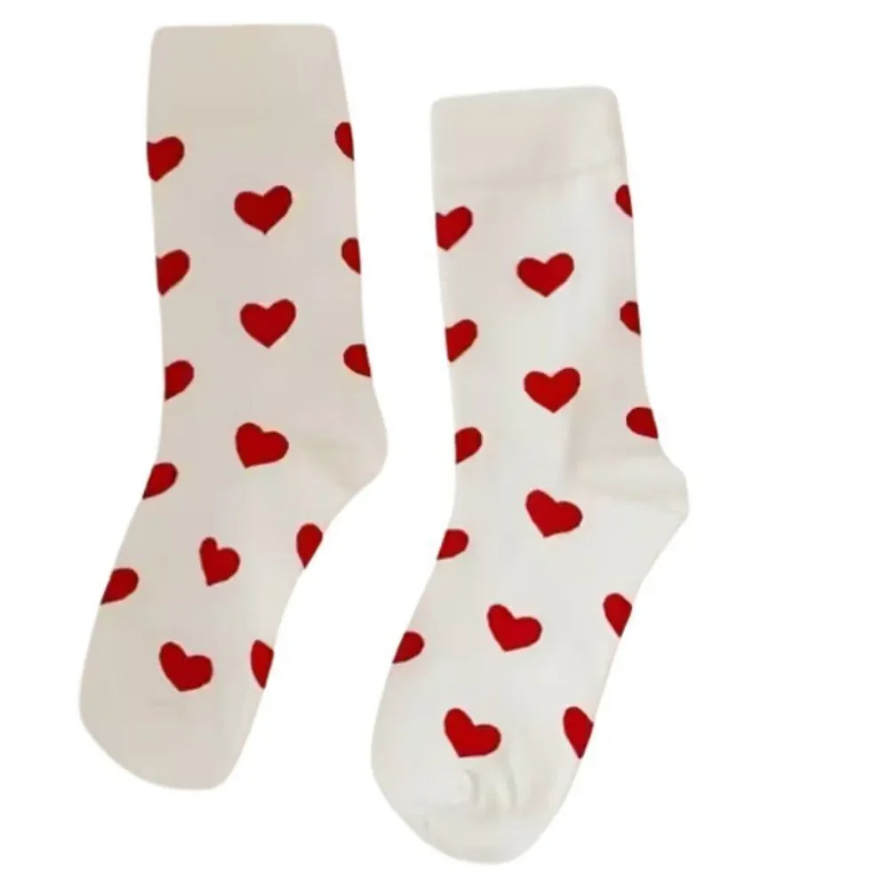 Socks Red Heart Pattern Sweetheart Hopelessly Romantic Mid-Calf Soft Easy Care